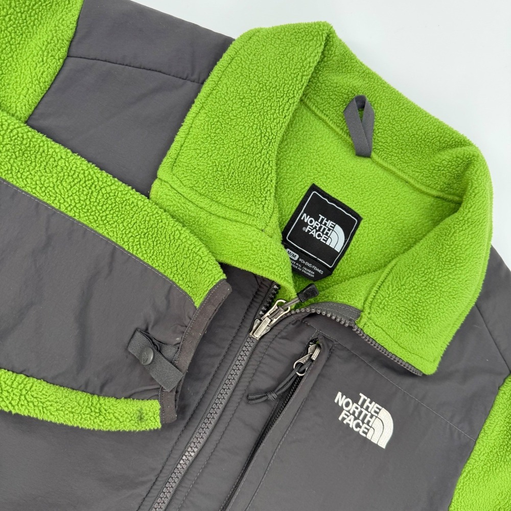 North Face Denali Fleece Jacket Women Medium Lime Green Gray Full Zip Y2K Preppy